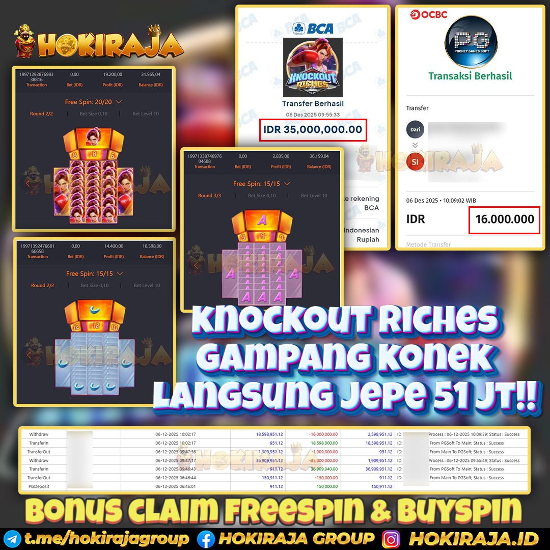 HOKIRAJA JACKPOT SLOT KNOCKOUT RICHES RP 51.000.000 ID : GER***